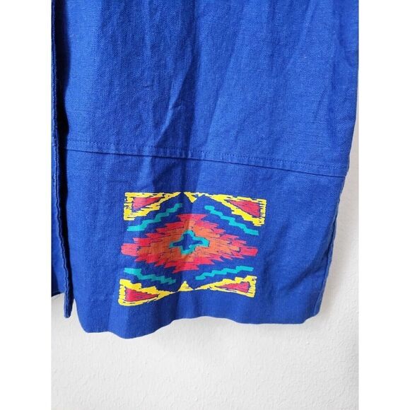 Vtg Carolina Colours womens linen blend southwestern stamp button front shirt 10 - Picture 6 of 6
